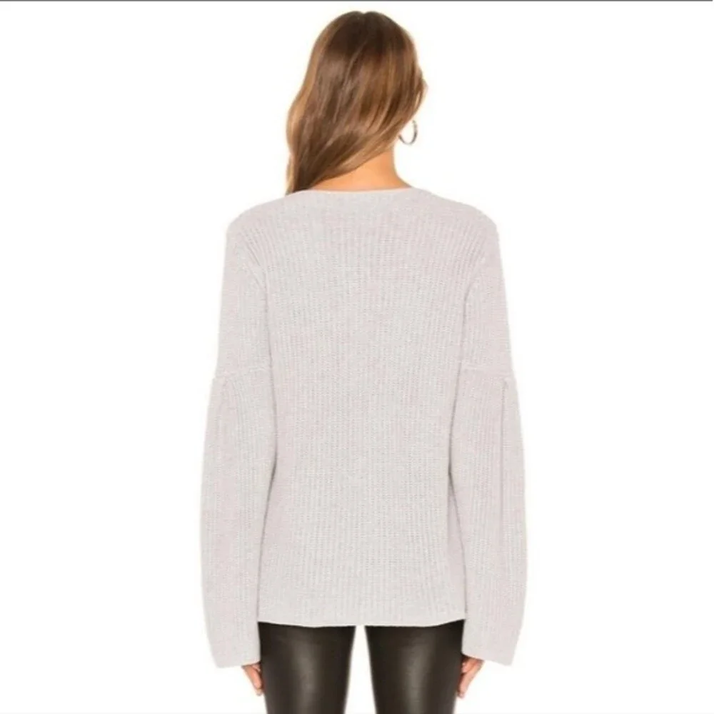 Lovers & Friends Addison gray ribbed knit flared sleeve v cut neckline sweater - Picture 3 of 10